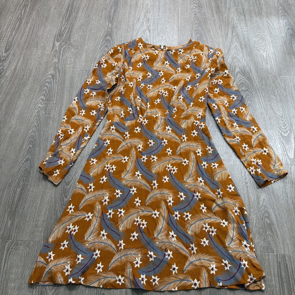 Paris Atelier & Other Stories Floral Dress Women 2 Burnt Orange Feather Print